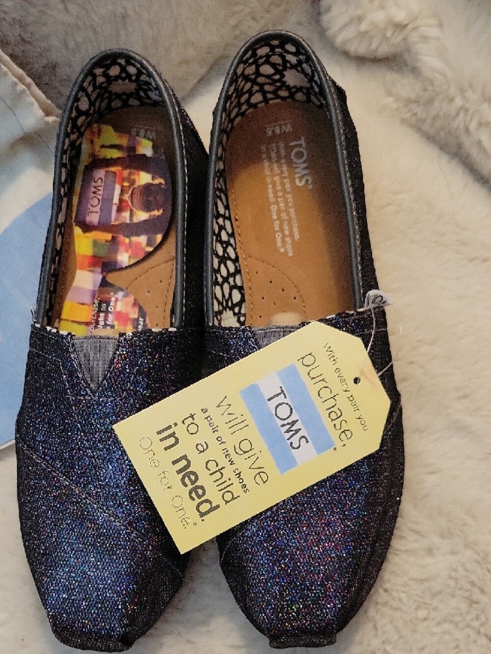 Toms Women’s Black Holographic Glitter Slip-On Loafers - Picture 3 of 10